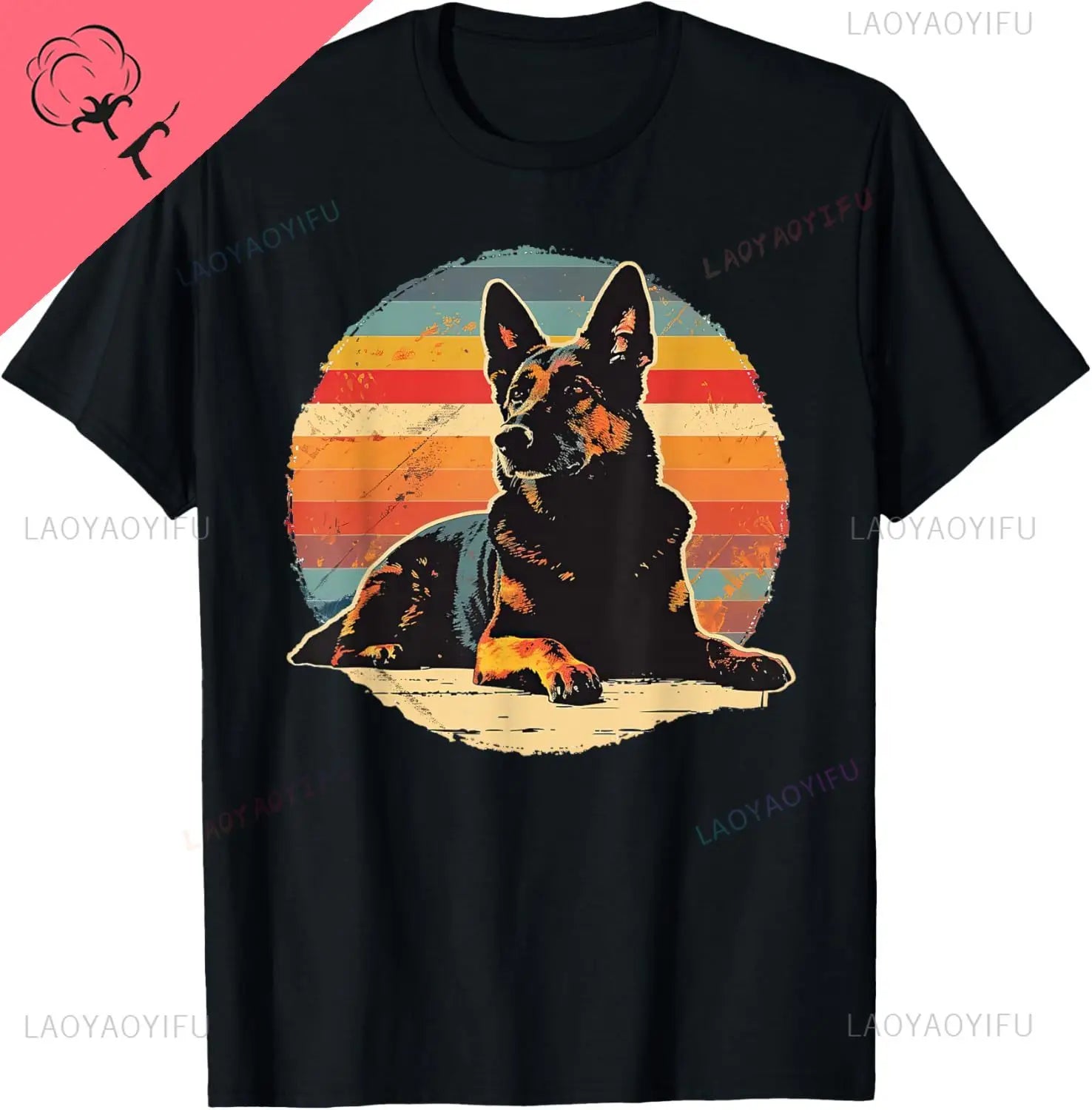 Vintage German Shepherd Dog Retro T-Shirt Couple Kawayi Cotton Men and Women Short Sleeves Printed T-shirt Camisas