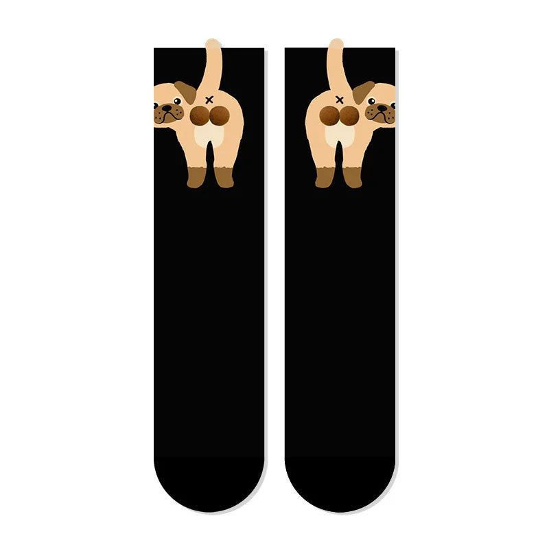 Cartoon Cute Dog Egg Cotton Socks for Women Kawaii Spring Autumn Knitting Middle Tube Socks Cat Butt Print Cat Balls Couple Sock