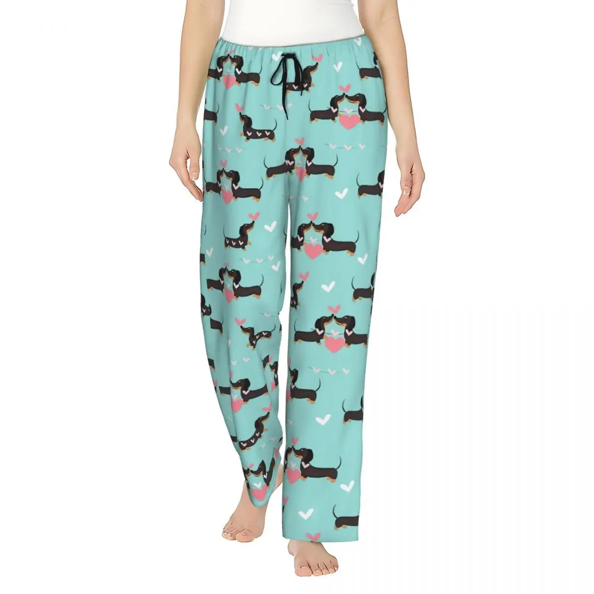 Custom Womens Dachshund Dog Pajama Pants Print Sausage Dogs Sleep Sleepwear Bottoms with Pockets