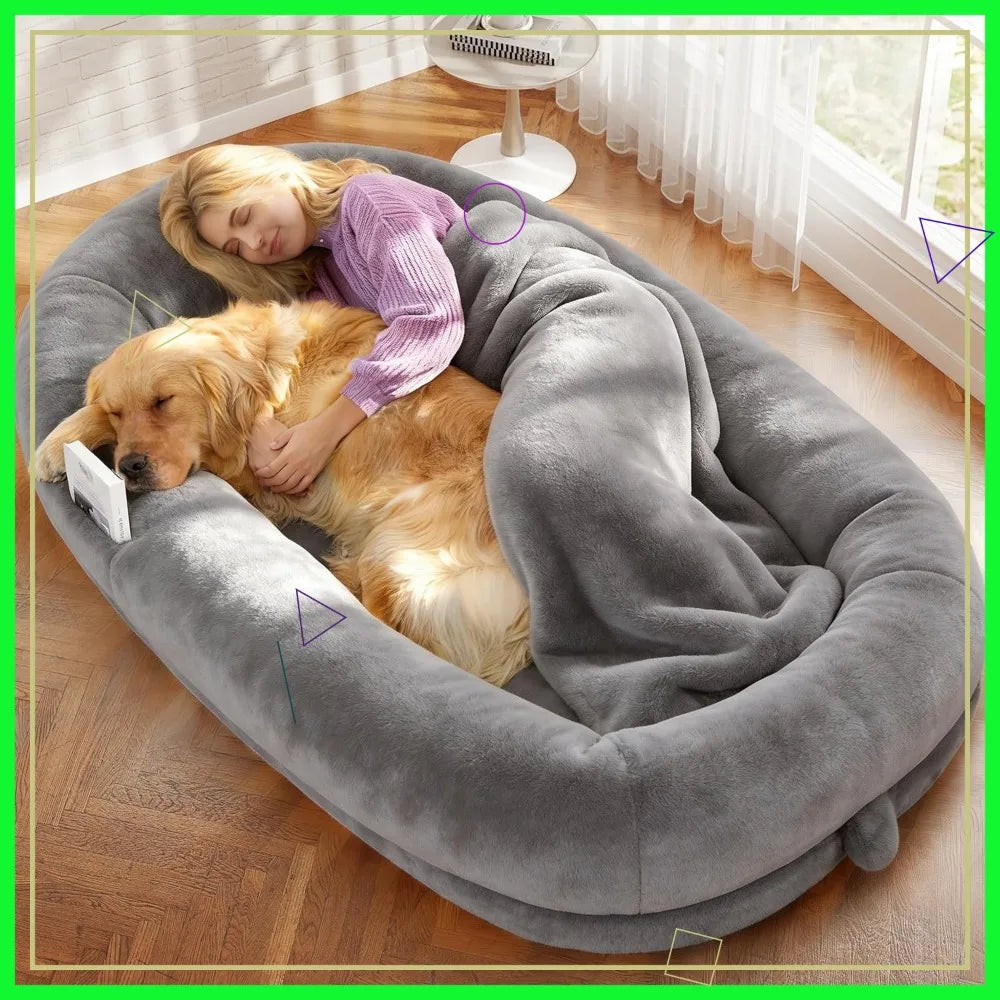 71x43 Inch Human Size Dog Bed, Orthopedic Waterproof Washable Cover, Soft Calming Lounger for Adults & Pets