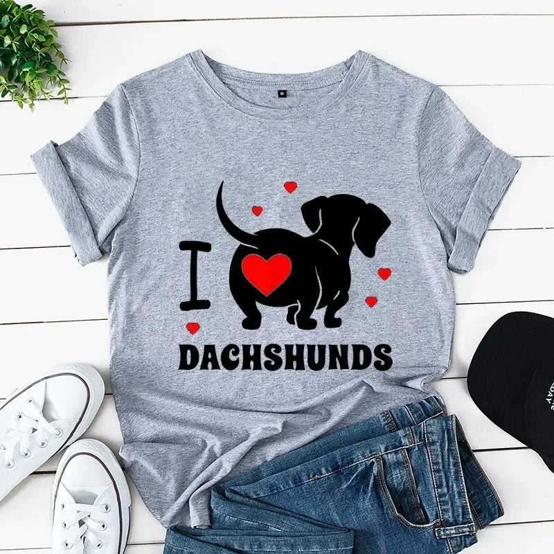 Dachshund Mom Print Women's Clothing Dog Lover T-Shirts Cartoon Animals Female Tops Vintage Clothes Oversized Women New T-Shirts