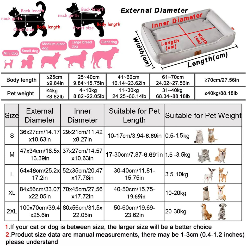 Four Season Square Dog Bed for Large Dog Mattress Bite-resistant Cat Bed Soft Thickened Dog Bed Waterproof Sofa Pet House