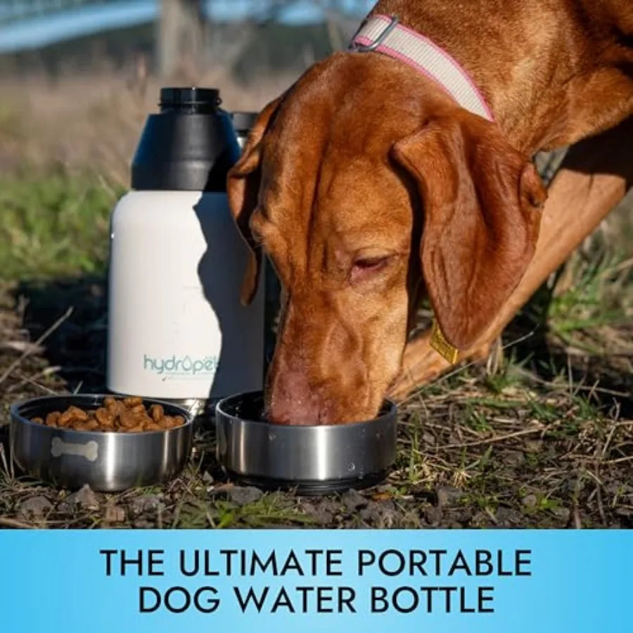Hydropet Portable Dog Water Bottle - Insulated Dogs and Cats Travel Bottles Stainless Steel - Detachable Dog Food Bowl and Wate