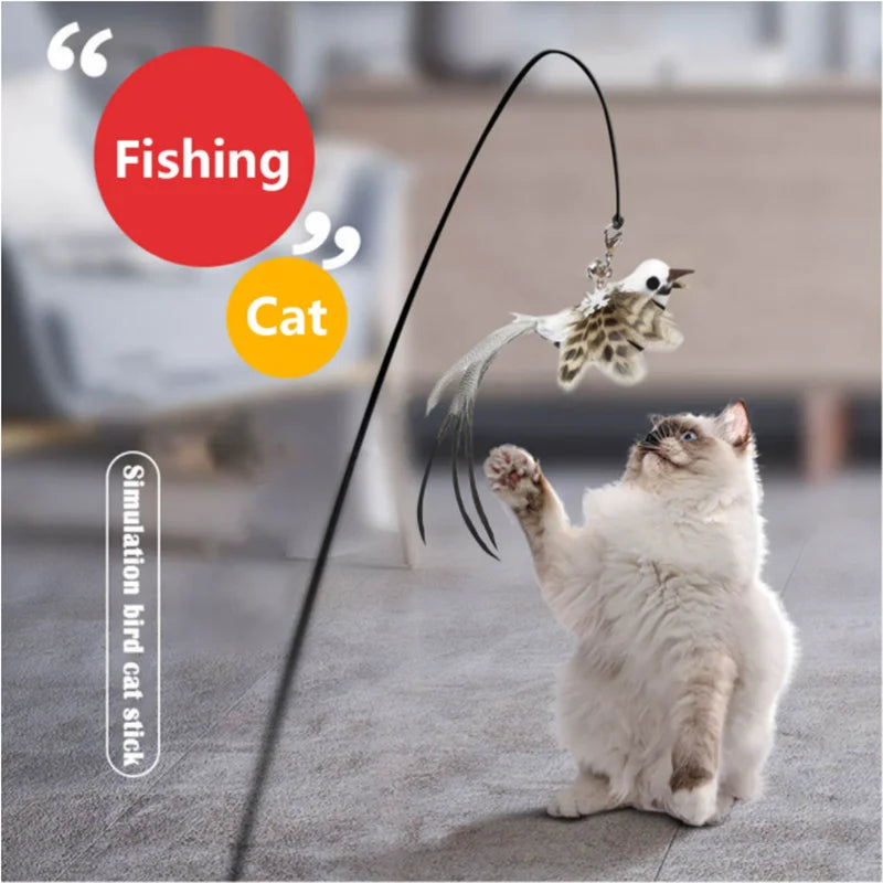 Interactive Feather Bird Cat Wand Toy with Bell & Suction Cup
