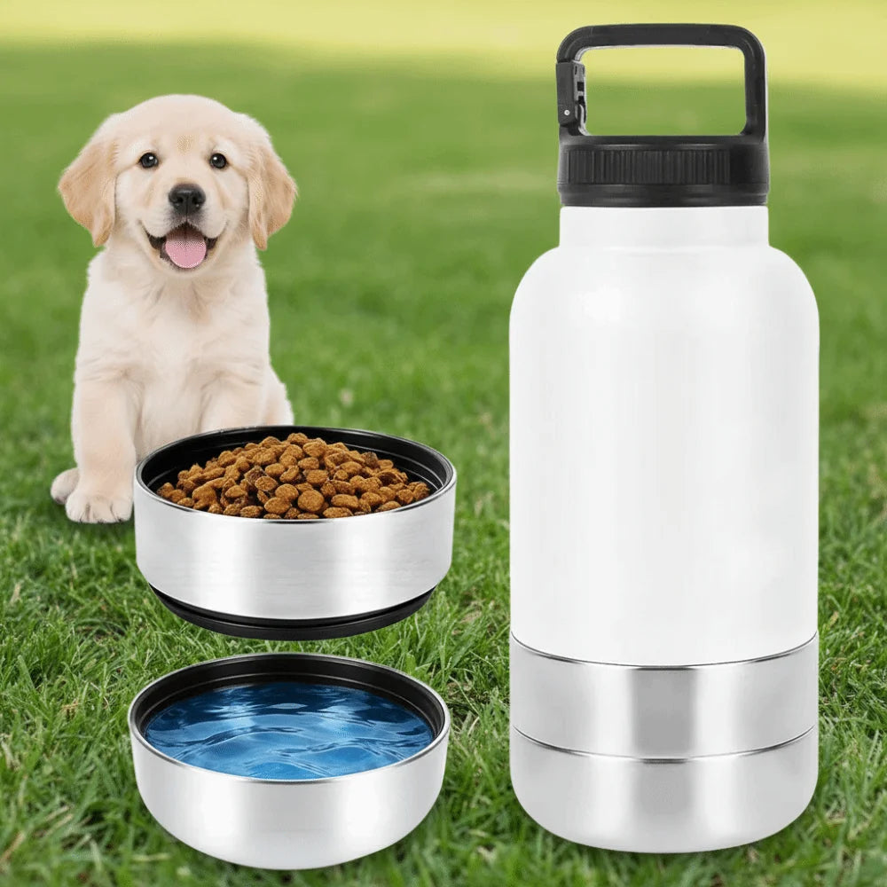 3 in 1 Stainless Steel Pet Water Bottle Multi-layered Detachable Dog Drinking Bottle Leak-proof 32Oz Insulated Water Bottle