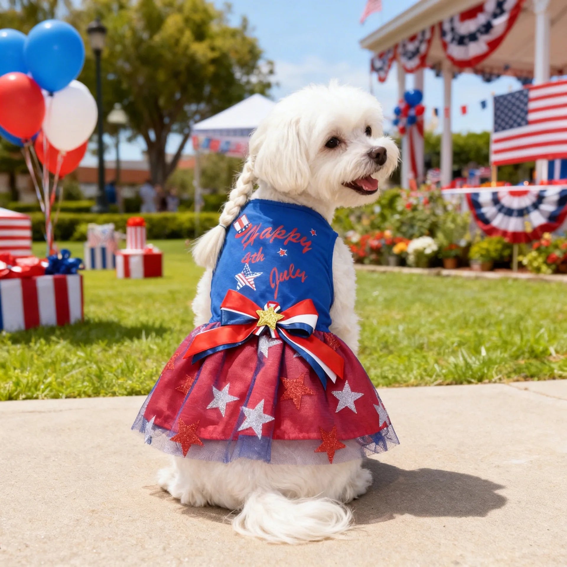 Dog Dress Clothes Pet Mesh Dress Patriotic Independence Day Classic Skirt for Cats Dogs Spring Summer Costume Festival Dress Up