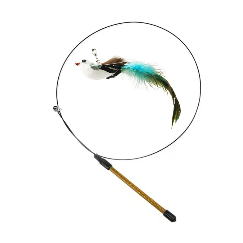 Interactive Feather Bird Cat Wand Toy with Bell & Suction Cup