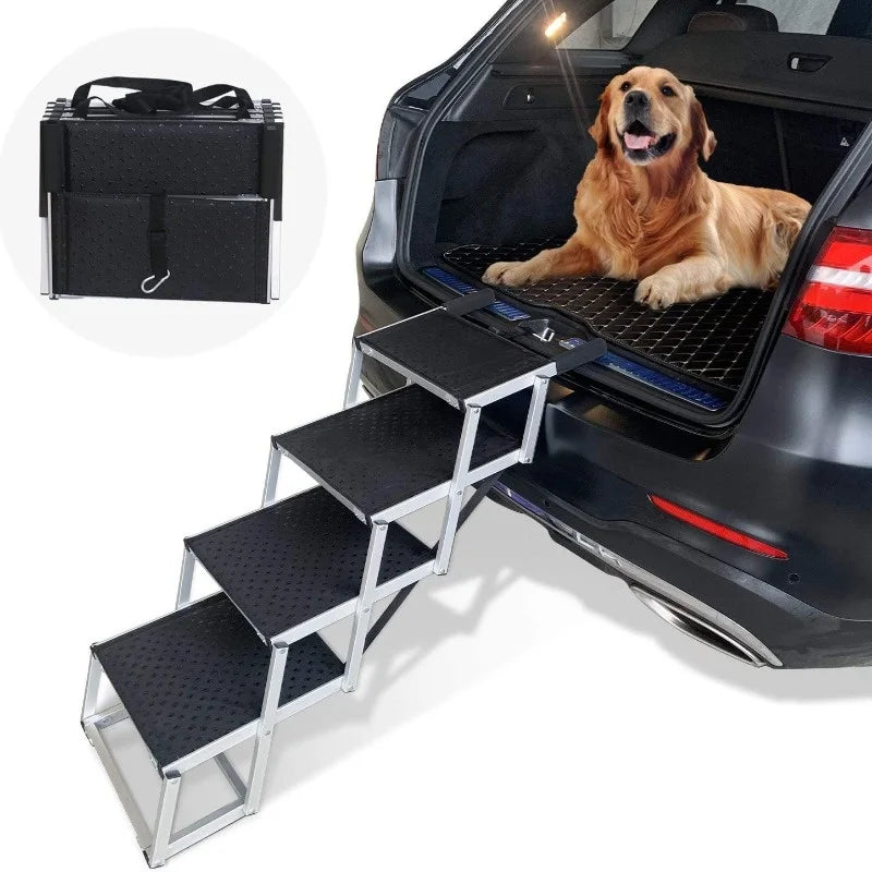 Portable Foldable Aluminum Dog Steps Pet Stairs Heavy Duty Non Slip Travel Car SUV Indoor Outdoor Ladder Dog Ramp Pet Gate
