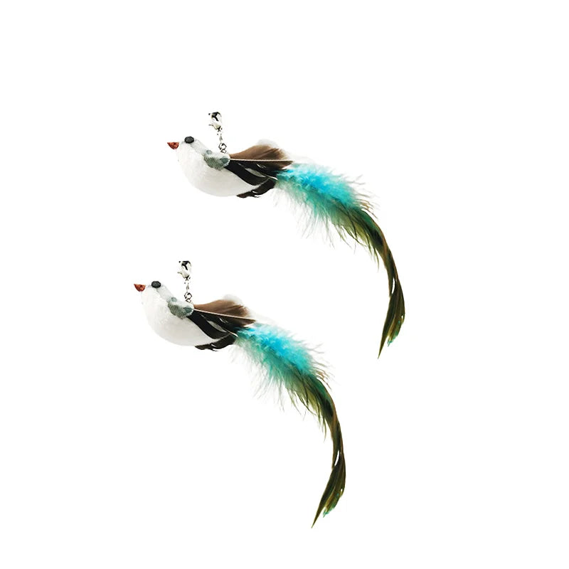 Interactive Feather Bird Cat Wand Toy with Bell & Suction Cup