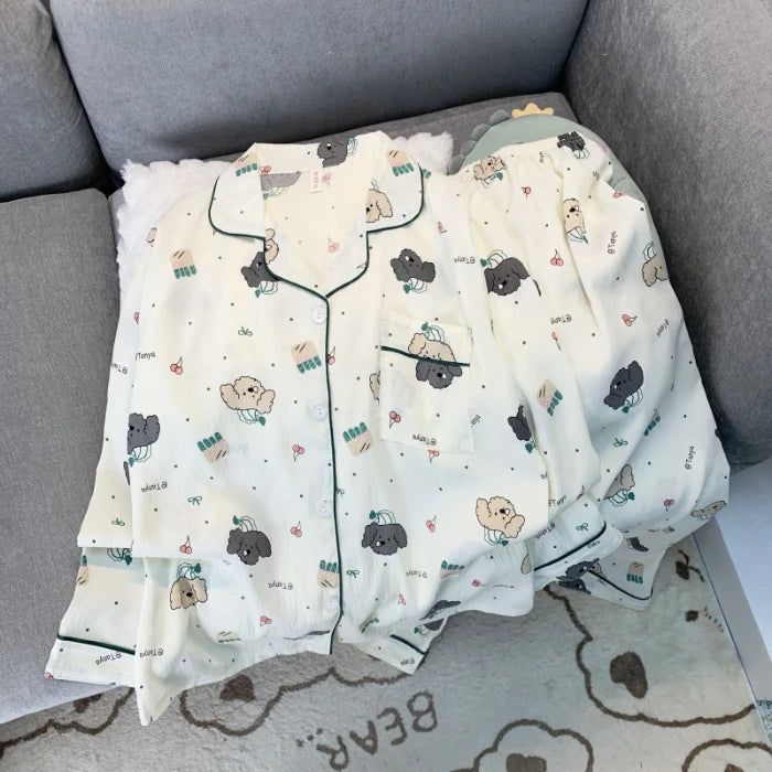 Love Cat Bow Tie Dot Print Kawaii Set 2 Piece Woman Pajamas Harajuku Style Sweet Cute Women's Pajamas Casual Spring Sleepwear