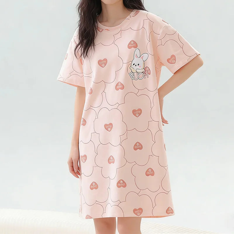 Cute Cat Women's Nightgowns Fashion Night Wear Summer Nightdress Cartoon Femme Sleepwear Plus Size Pijamas Pyjama