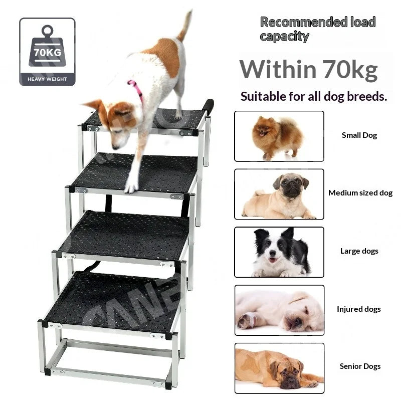 Portable Foldable Aluminum Dog Steps Pet Stairs Heavy Duty Non Slip Travel Car SUV Indoor Outdoor Ladder Dog Ramp Pet Gate