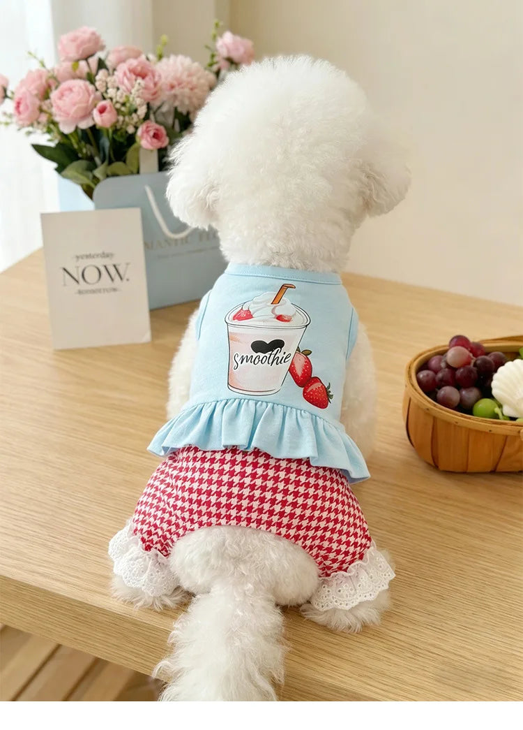 Dog Pajama, Plaid Printed Four-legged Pet Clothes, Soft Vest Outfit For Puppy Small Dogs