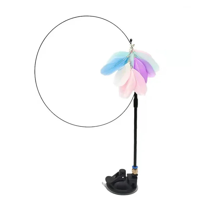 Interactive Feather Bird Cat Wand Toy with Bell & Suction Cup