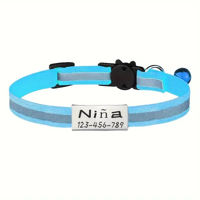 Personalized Free Engraving Reflective Cat Safety Buckle Collar Adjustable Custom ID tag Nylon Puppy Kittens Necklace