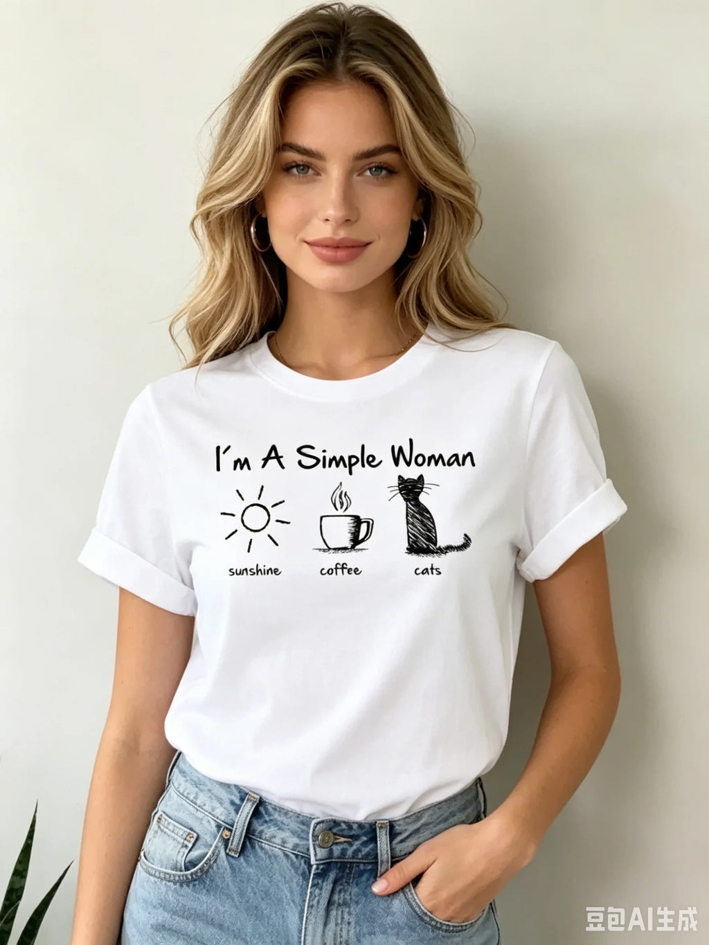 Women's Harajuku Short-Sleeved Graphic T-Shirt Cat Print Aesthetic Top Casual Wear Polyester Fabric Summer Fashion