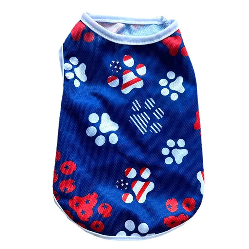 Summer Breathable Dog Cat Vest Clothes Independence Day July 4th Pet T-shirt For Small Medium Dogs Cats Chihuahua Pug Thin Coat