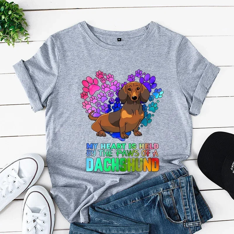 Dachshund Mom Print Women's Clothing Dog Lover T-Shirts Cartoon Animals Female Tops Vintage Clothes Oversized Women New T-Shirts