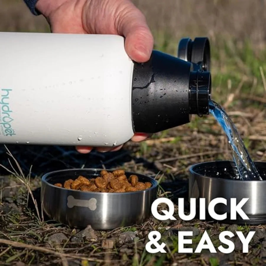 Hydropet Portable Dog Water Bottle - Insulated Dogs and Cats Travel Bottles Stainless Steel - Detachable Dog Food Bowl and Wate