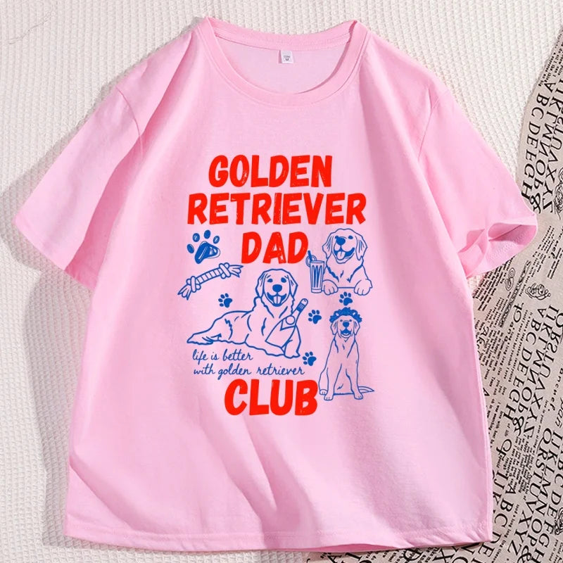 Golden Retriever Dad Club T-Shirt Funny Regular Casual Comfort Breathable Short Sleeve T Shirts Loose Graphic Tees Clothing
