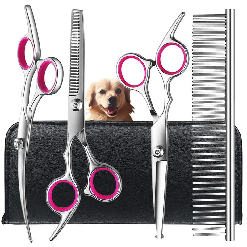 4-Piece Pet Safe Grooming Scissors Set — Round-Tip Stainless Steel Shears
