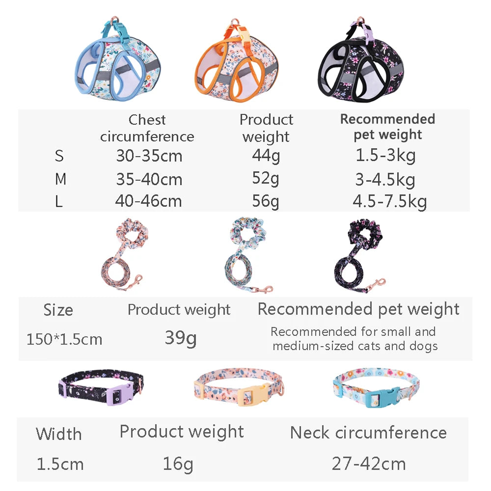Cute Soft Vest Harness & Leash Set for Small Dogs & Cats