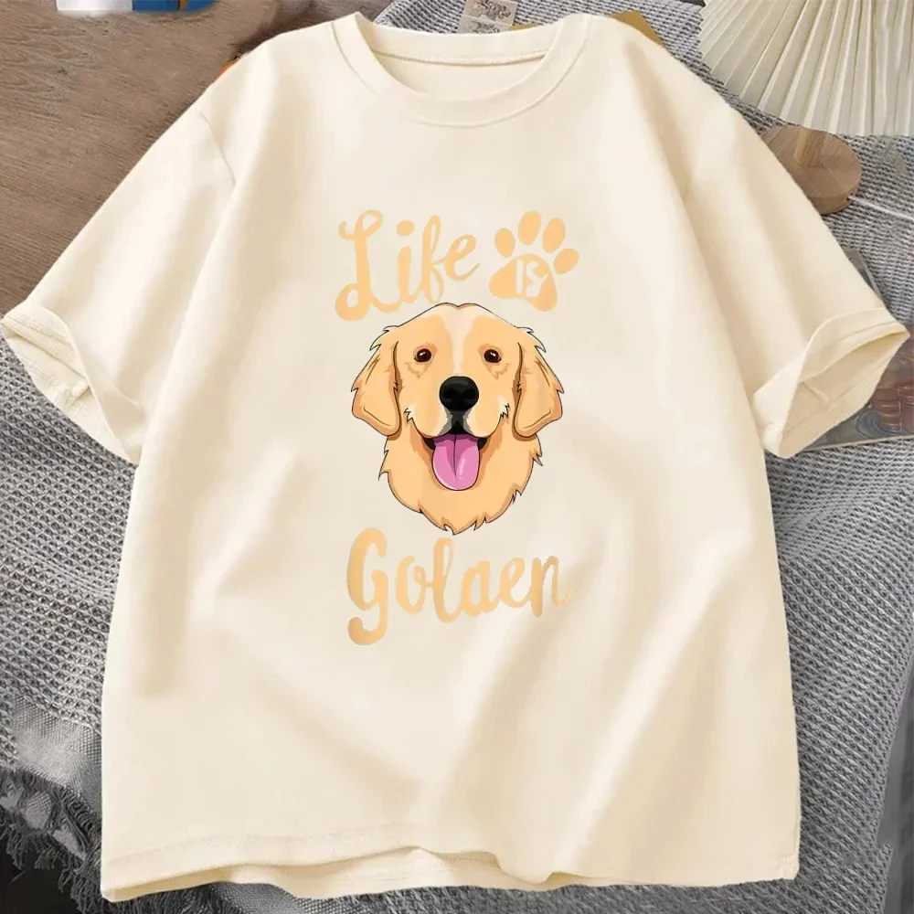 2025 Life Is Golden Retriever T-Shirt Women Dog Owner Gift T-Shirt Loose Casual Tshirts Unisex Tops Tees O-neck Tee