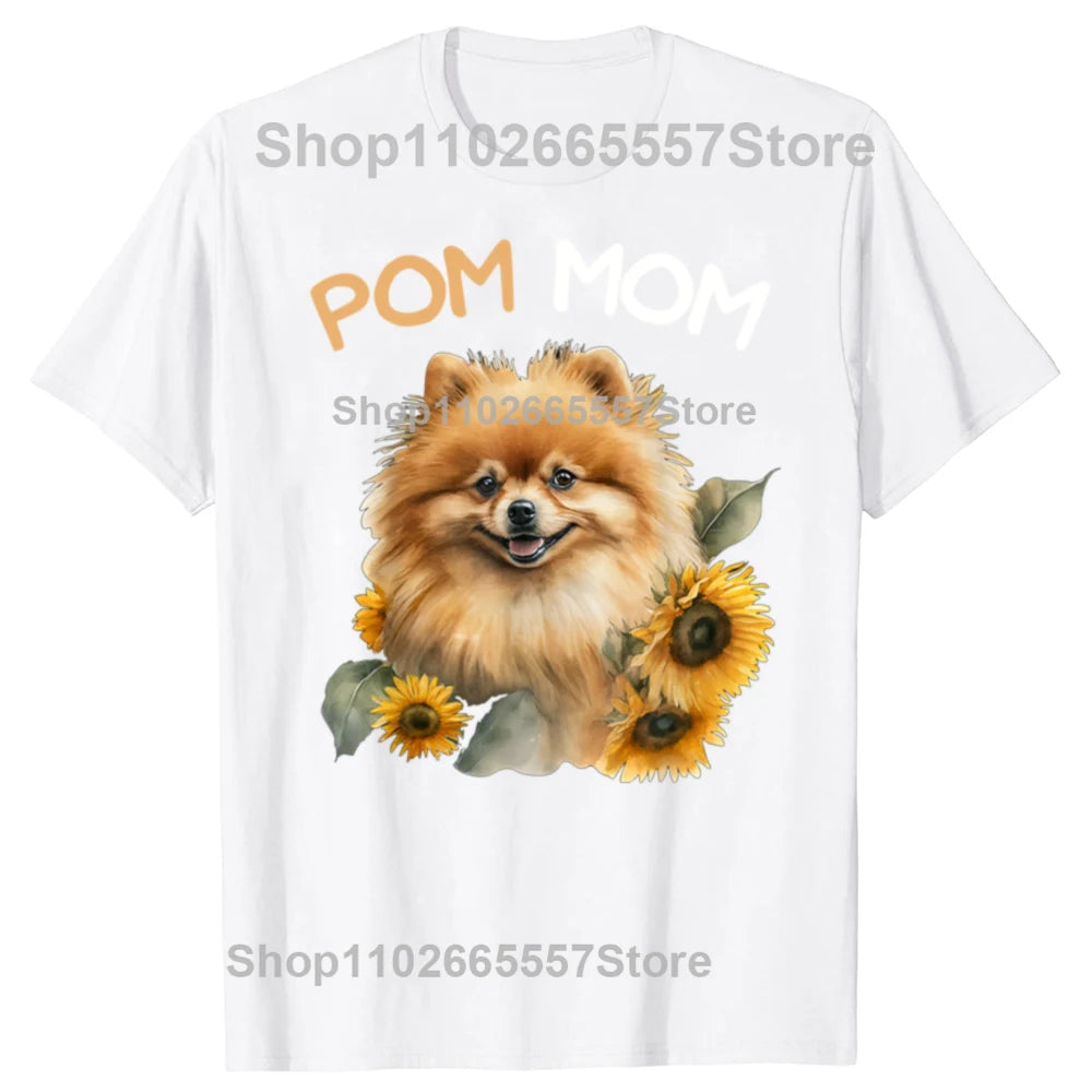 Funny Pomeranian Mom Pom Dog Mama Graphic T Shirts Men Cotton Humor Streetwear Tee Shirt Short Sleeve Unisex Loose Clothing