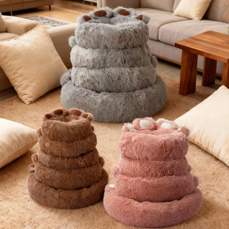 Large Dog Winter Bed Paw Shape Calming Pet Bed, Plush warm Donut Bed for Dogs & Cats Non-Slip Bottom Large Size for Big dogs