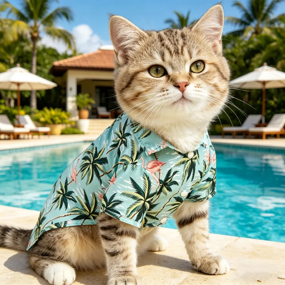 1pc  Spring, Summer, Autumn, and Fall Cat and Dog Hawaiian Baseball Short Sleeve Shirts with Leaf and Animal Print Pet Shirts