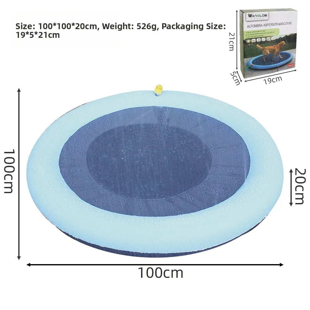 150cm Thickened Anti-Slip Pet Splash Pad Inflatable Sprinkler Mat Outdoor Backyard Water Toy Summer Cooling Pool for Dogs