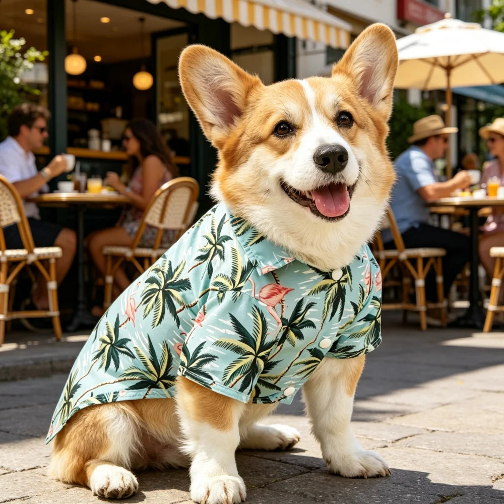 1pc  Spring, Summer, Autumn, and Fall Cat and Dog Hawaiian Baseball Short Sleeve Shirts with Leaf and Animal Print Pet Shirts