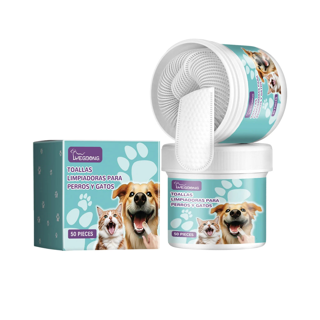 Yegbong Pet Teeth Finger Wipes Tartar Removal Oral Stain Cleaning Tooth Whitening Bad Breath Freshing Dog Toothbrushing Wipes