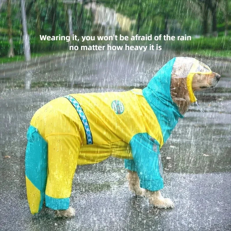 Large Dog Dinosaur Raincoat Golden Retriever Four Legged Waterproof Clothes Pet Summer All Inclusive With Tail Stereo Rain Ponch