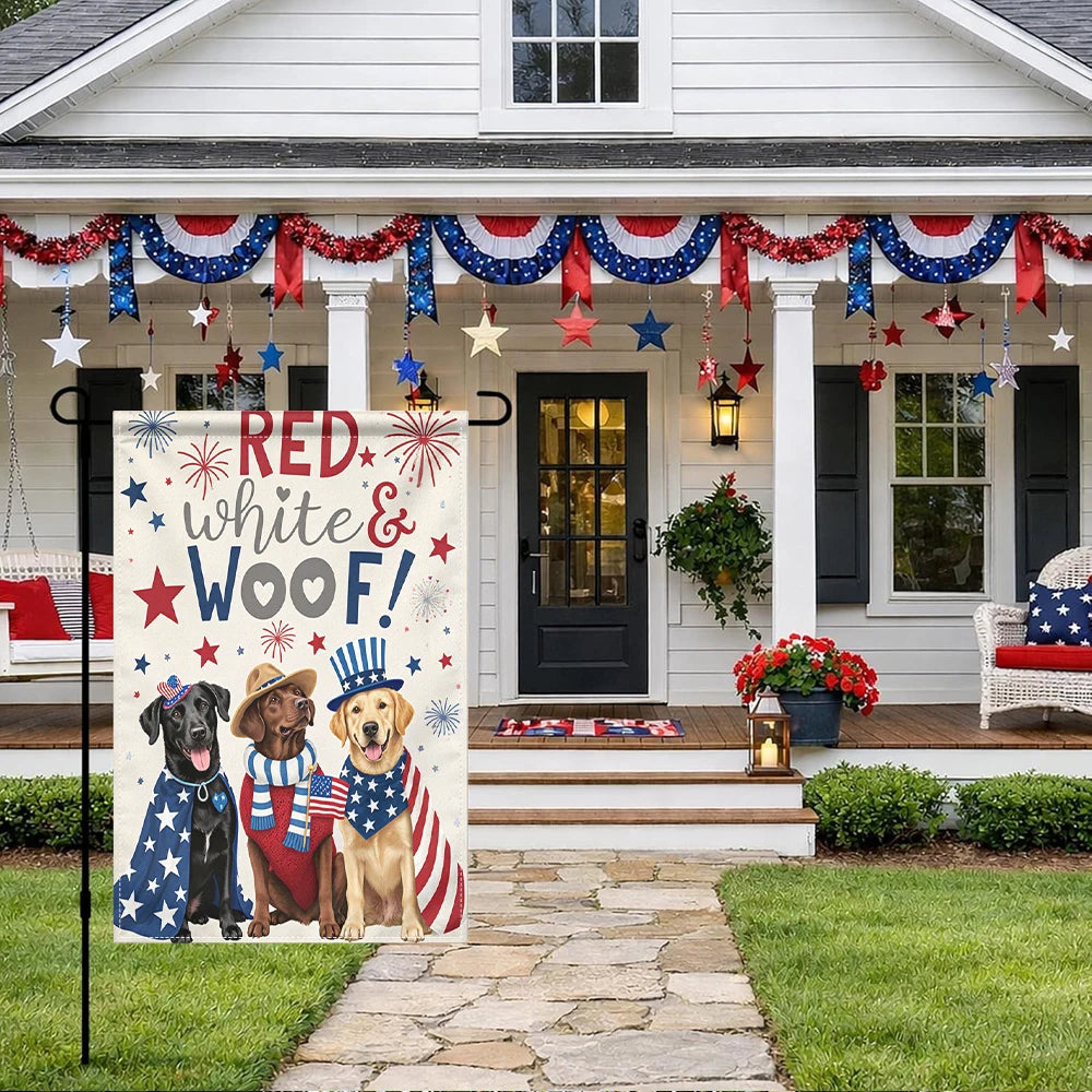 Red White Woof Patriotic Dog Garden Flag Double Sided Print No Pole Included 4th of July Decor