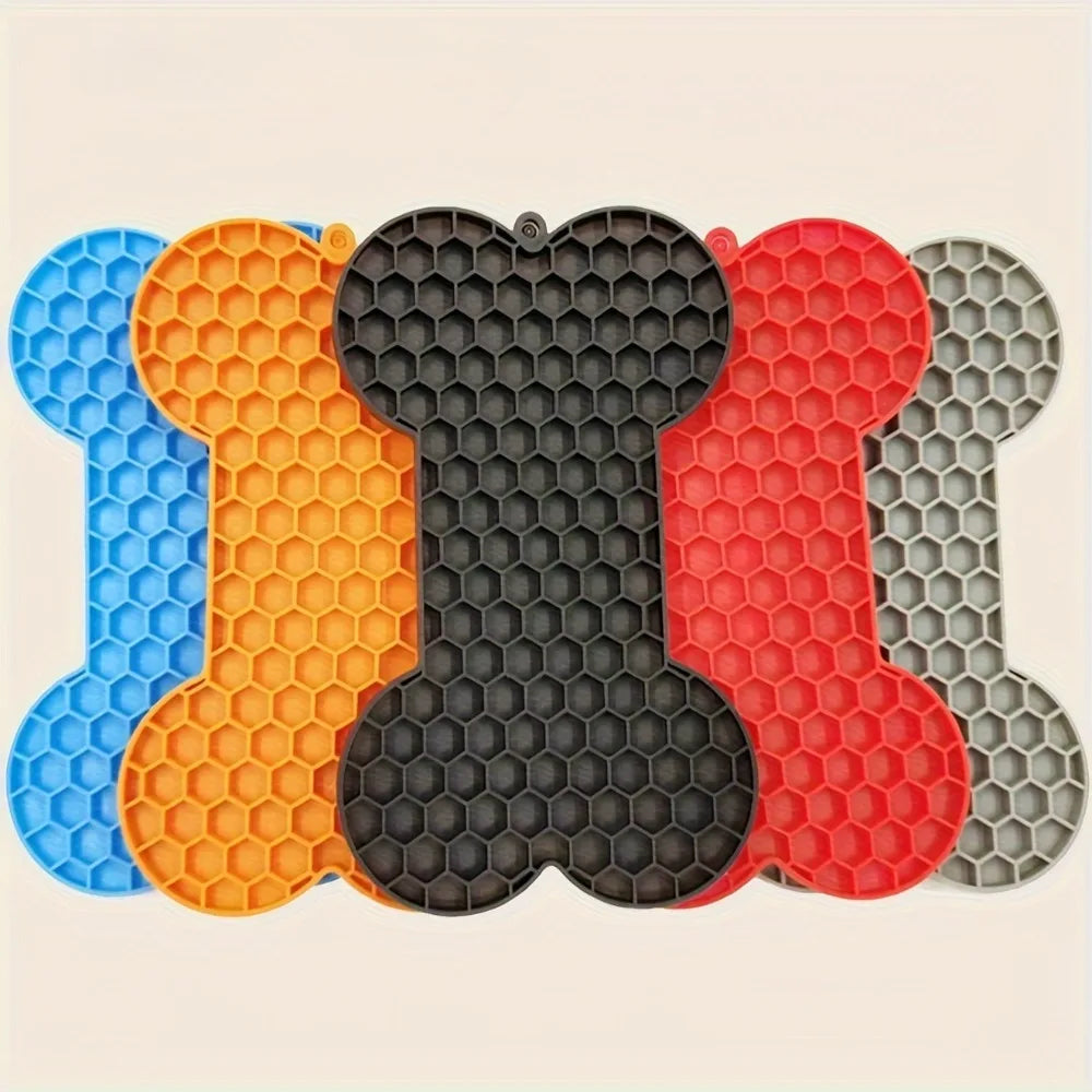 1PC Silicone Dog Lick Mat - Bone-Shaped Non-Slip Slow Feeder Pet Treat Pad, for Small To Medium Pets Anxiety Reduction