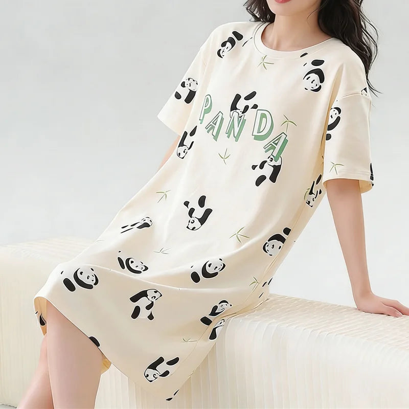 Cute Cat Women's Nightgowns Fashion Night Wear Summer Nightdress Cartoon Femme Sleepwear Plus Size Pijamas Pyjama