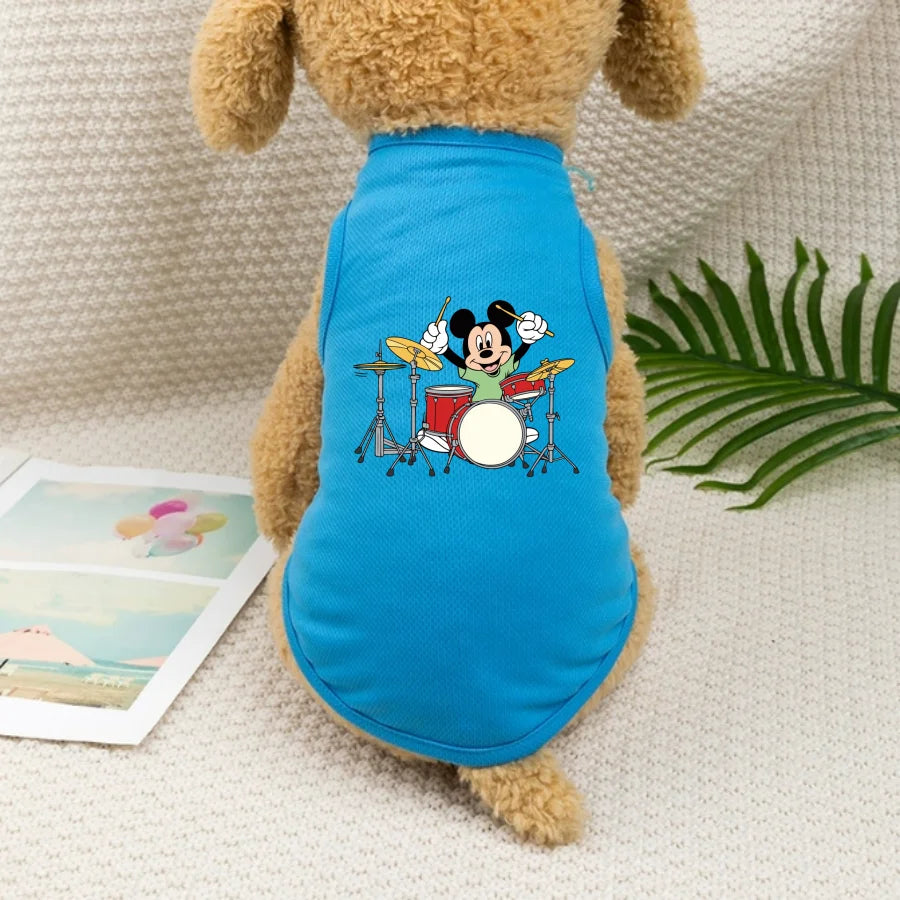 1PC  Mickey print pet sleeveless T-shirt for drumming, soft and breathable round neck pet vest