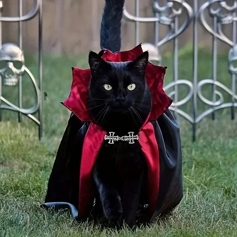 Spooky Vampire Halloween Costume for Cats, Cloak & Hat Set, Pet Party Festival Cosplay Apparel