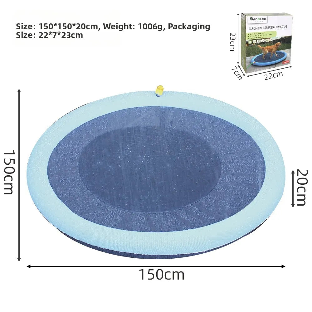 150cm Thickened Anti-Slip Pet Splash Pad Inflatable Sprinkler Mat Outdoor Backyard Water Toy Summer Cooling Pool for Dogs