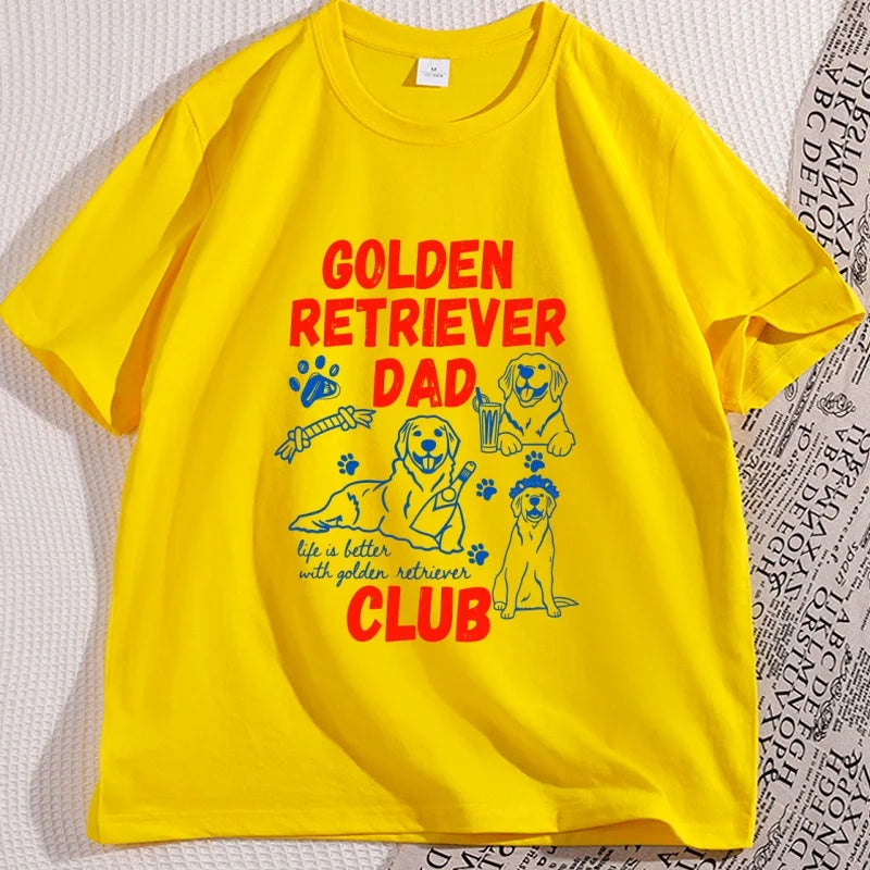 Golden Retriever Dad Club T-Shirt Funny Regular Casual Comfort Breathable Short Sleeve T Shirts Loose Graphic Tees Clothing