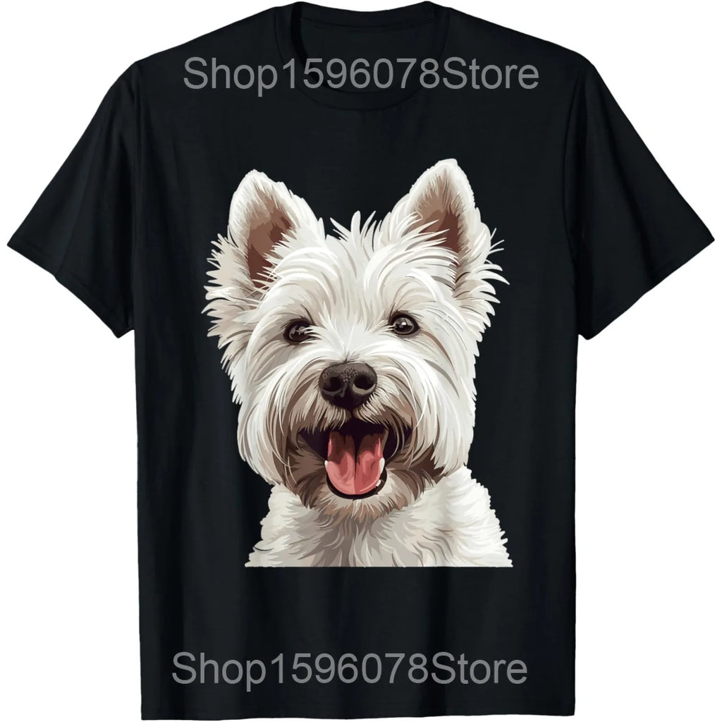 West Highland Terrier My Bestie Is A Westie Mom Funny Dog T Shirts Humor Streetwear Tee Shirt Short Sleeve Unisex Loose Clothing