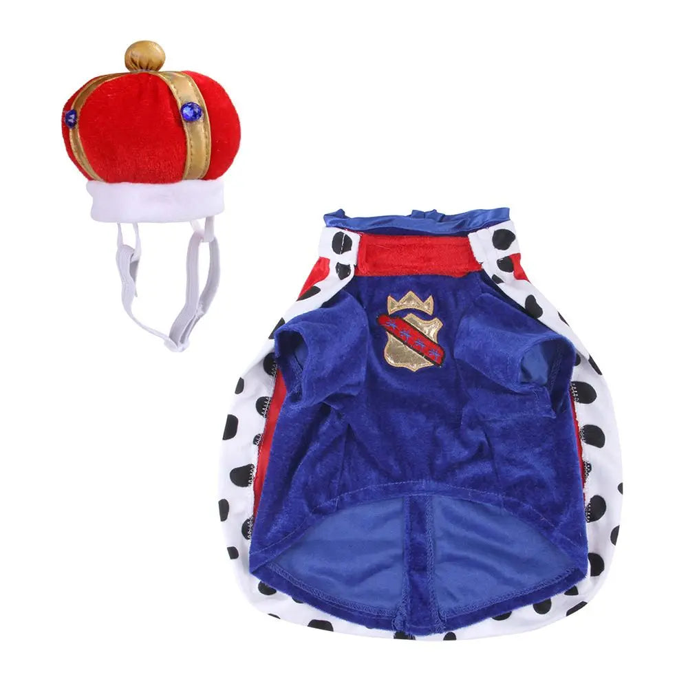 Cartoon Funny Cat/Dog Transformed Crown Hat Clothes King Cloak Pet Halloween Costume