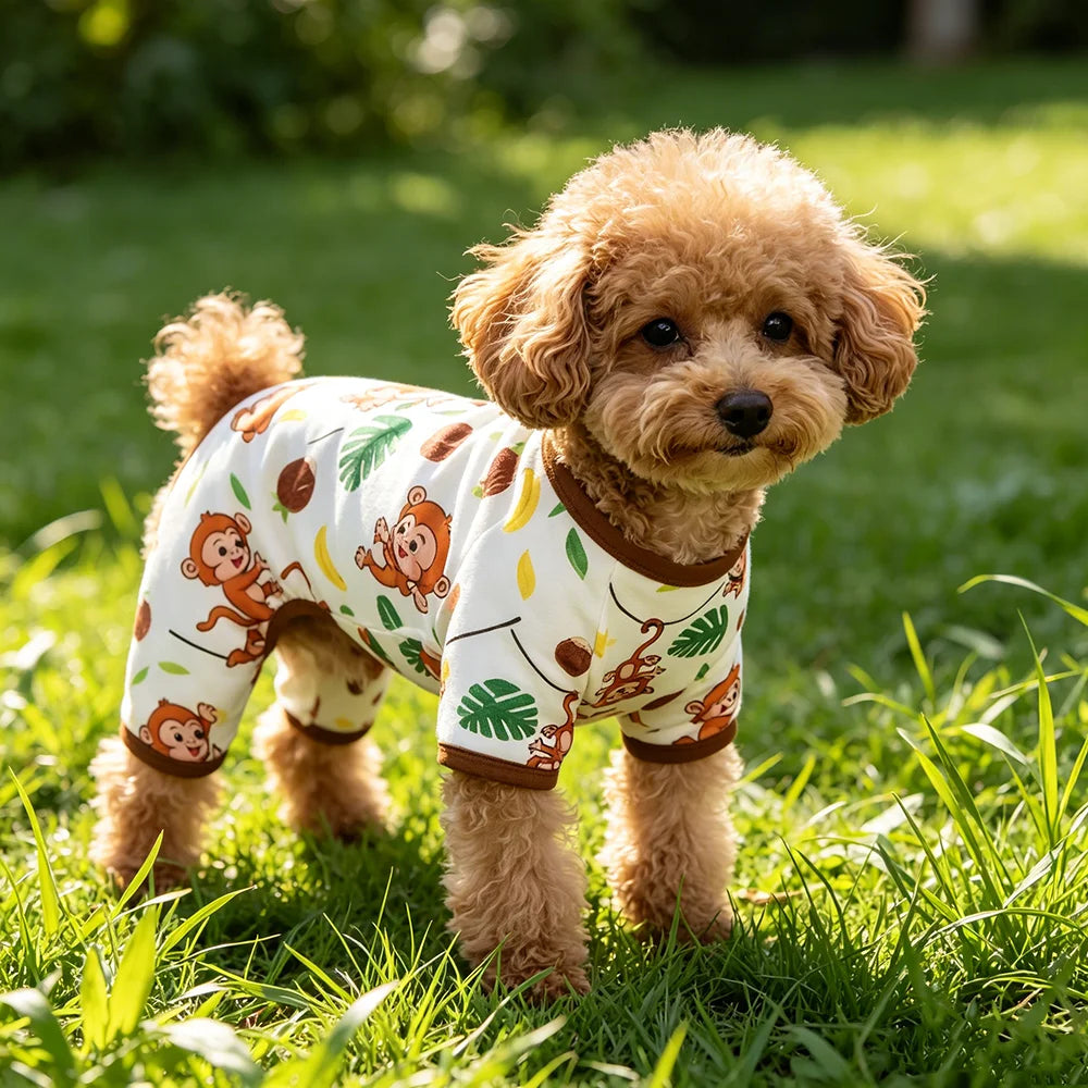 Summer Dog Vest Cute Cartoon Monkey Banana Leaf Print Breathable Thin Four Legged Pajamas for Small Medium Dog Vest Pet Clothes
