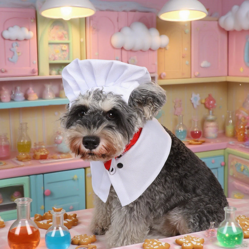 Pet chef transforms into funny cat and dog costumes, pet quirky Halloween outfits