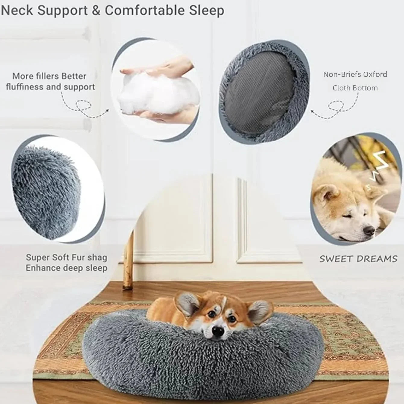 Super Soft Round Plush Pet Bed — 6 Sizes for Cats & Dogs