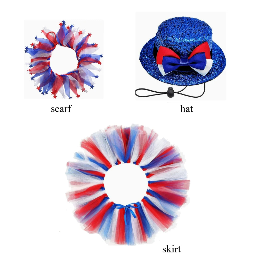 3pcs Dog Outfit Cute Pet Bow Headband and Collar for Small Medium Dog Cat Independence Day 4th of July Party Photo Accessories