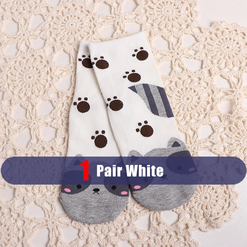 5 Pairs New Cartoon Socks Kawaii Women Cute Animal Patterned Fox Dogs Bear Cat Cotton Socks Student Printed Casual Socks Female