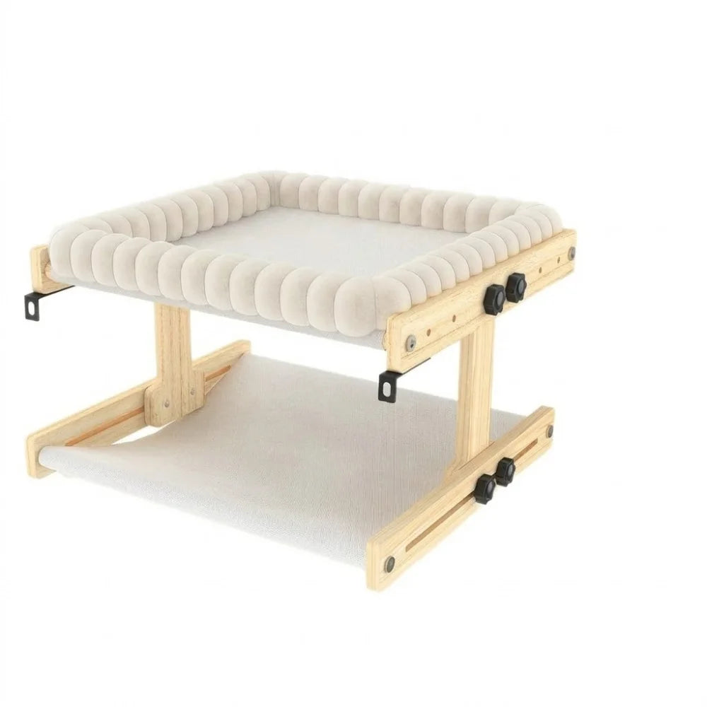 Easy To Assemble Adjustable Cat Window Perch Plush Cushion Detachable Cat Window Bed Wooden Frame Cat Hammock Balcony