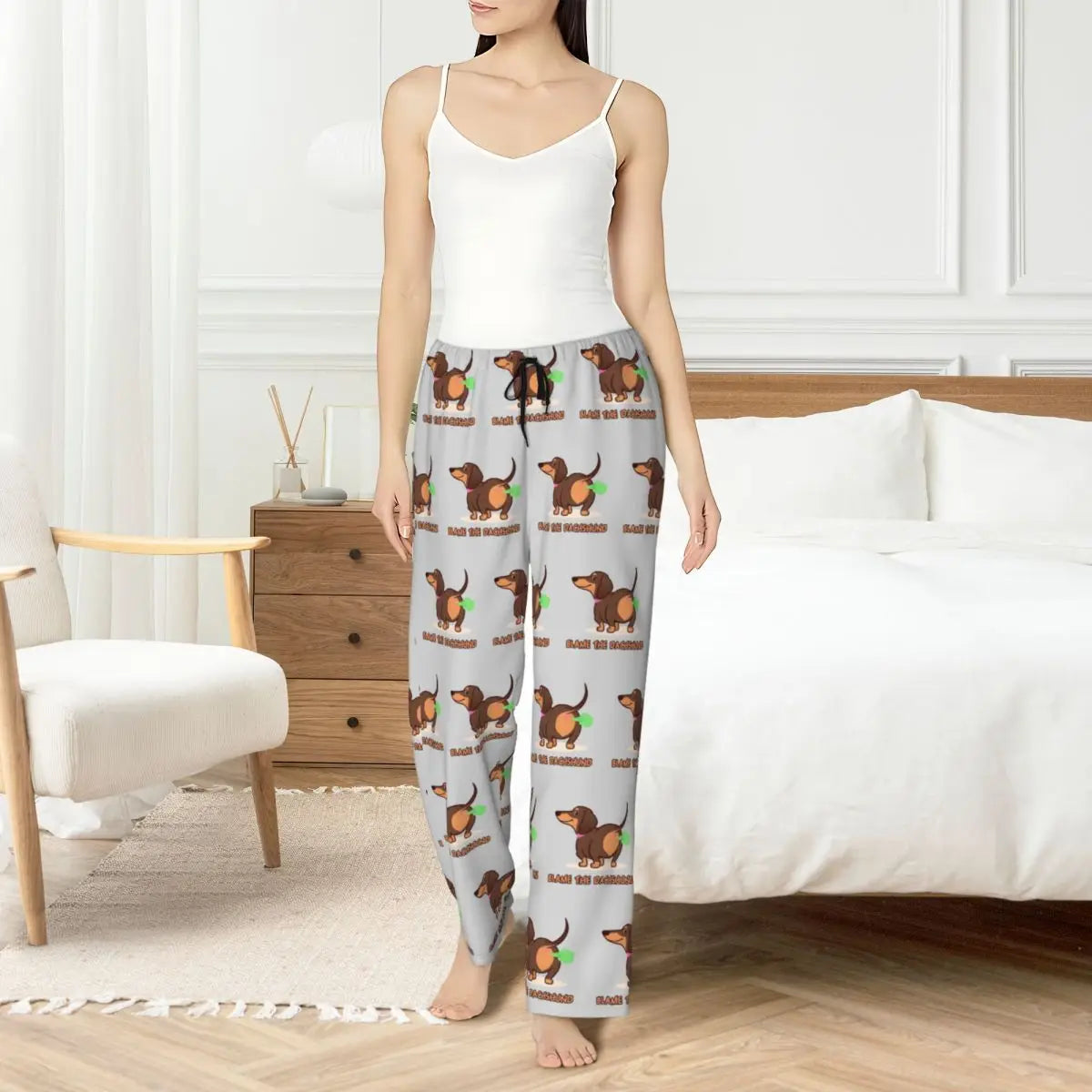 Custom Womens Dachshund Dog Pajama Pants Print Sausage Dogs Sleep Sleepwear Bottoms with Pockets